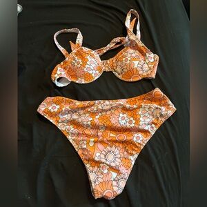 Floral Bikini Set in Orange and White
